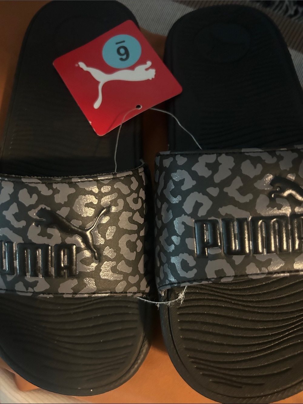 Puma Black & Gray Leopard-Print Cool Cat Slide Sandals